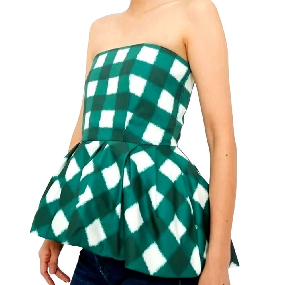 NWT Tuckernuck Strapless Peplum Gingham Print Top